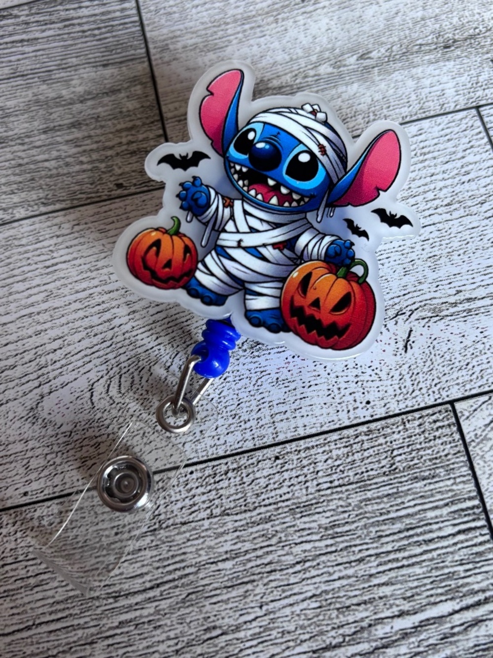 Disney Stitch Mummy Halloween Retractable Badge Reel NWOT